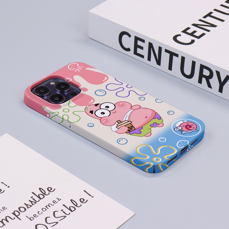 Spongebob Squarepants สําหรับ IPhone 15 14 13 12 11 Pro Max X XR Xs Max 8 7 6s Plus SE 2020 ฟิล์มหลุมขนาดใหญ่รวมทุกอย่างป้องกันกรณีกล้องฝาครอบป้องกันเคสโทรศัพท์
