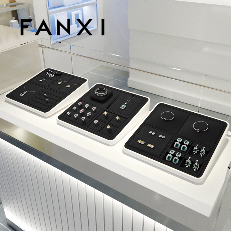 Fanxi วางซ้อนกันได้ วางซ้อนกันได้เครื่องประดับออแกไนเซอร์ถาดแหวนต่างหูถาดแสดงสร้อยข้อมือสร้อยคอถาดเก็บนาฬิกายืน P137