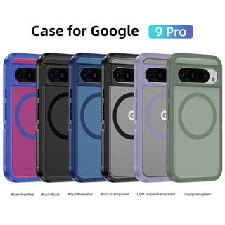 Google Pixel 8 8A 9 Pro XL Armor Case Heavy Duty Shockproor Armor 2 in 1 Combo PC Frame and Back เปลือกหนาฝาครอบชาร์จไร้สายแม่เหล็ก