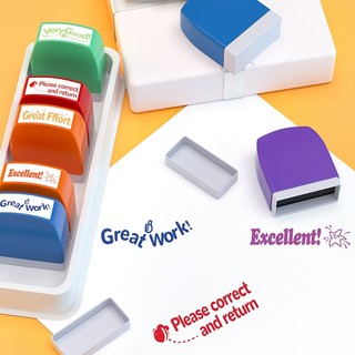 5 Pieces Package Teacher Stamp Teacher Self-Charging Rubber Stamp Teacher Comment Photosensitive Education