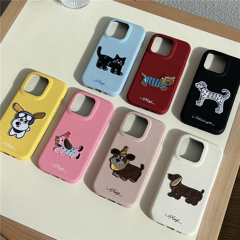 Iphone 16 15 Pro max 14 Pro max เคสโทรศัพท์วัสดุ PU ลายลูกสุนัขปัก