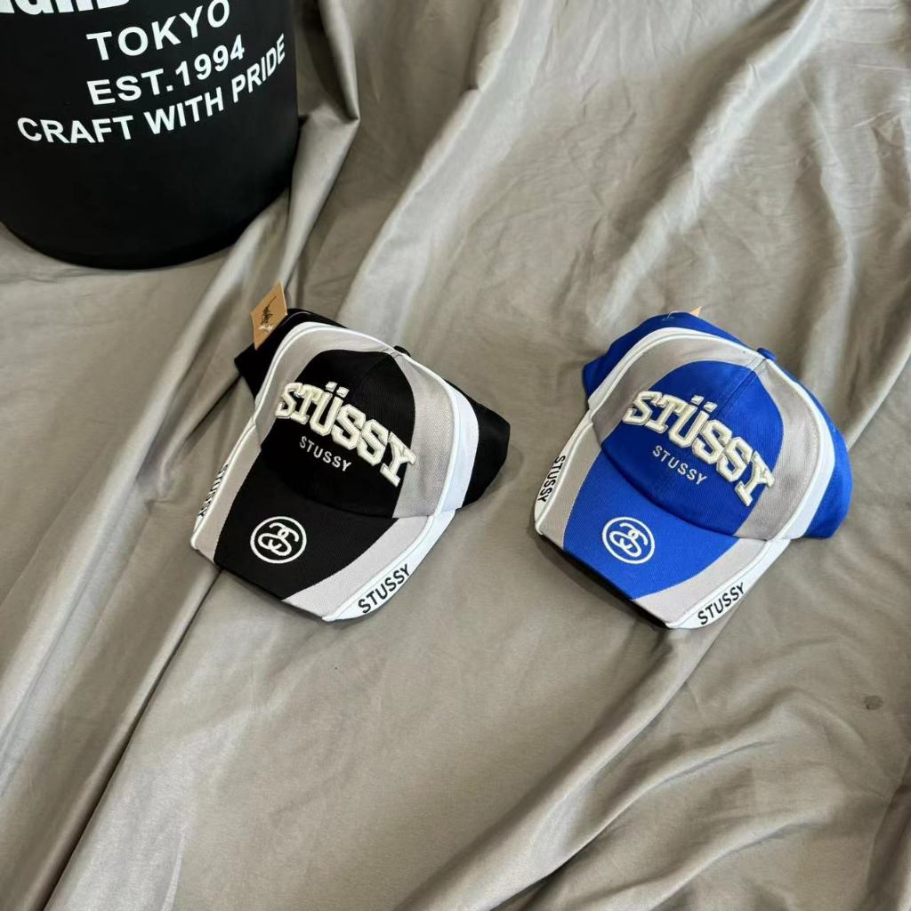 สไตล์อเมริกันอินเทรนด์ West Coast STU ตัวอักษรเย็บปักถักร้อยสีจับคู่ Racing หมวกปีกโค้งเบสบอลหมวกผู้ชายผู้หญิงคู่ Sun หมวก