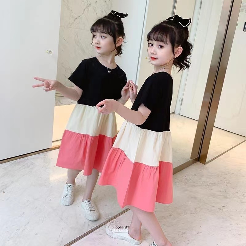 จุด สินค้าสาวสีจับคู่ชุดฤดูร้อนใหม่สบายๆแขนสั้นสาวเจ้าหญิงชุด