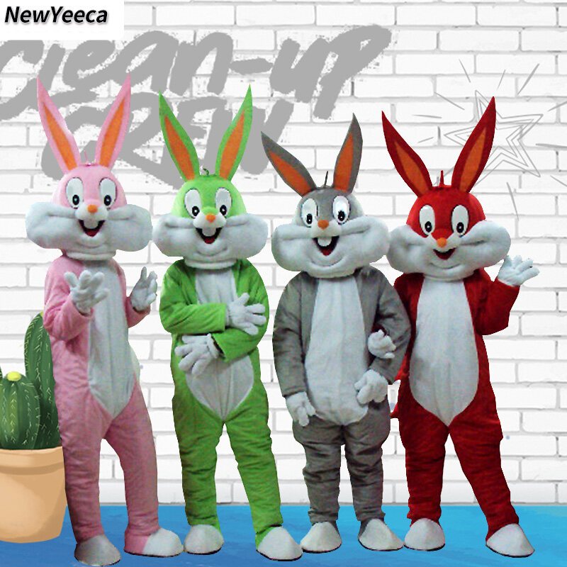 Bugs Bunny Rabbit Mascot เครื่องแต่งกายการ์ตูนเสื้อผ้าประสิทธิภาพอะนิเมะคอสเพลย์สําหรับผู้ใหญ่