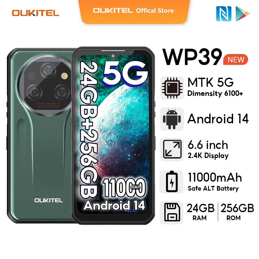 [LOCAL STOCK] Oukitel WP39 5G Android14 24GB+256GB มือถือ 6.6 นิ้ว 2.4K Disolay 11000mAh 64MP+8MP(Vision Camera) + 2MP(Macro Camera) 13.9 มม. ลายนิ้วมือบางที่สุดมือถือ NFC Nano Face ID
