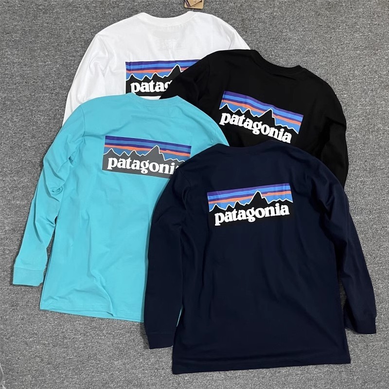 Patagonia เสื้อยืดแขนยาวผู้ชายอินเทรนด์หลวมขนาดใหญ่ High Street Ins Casual Round Neck Base Shirt