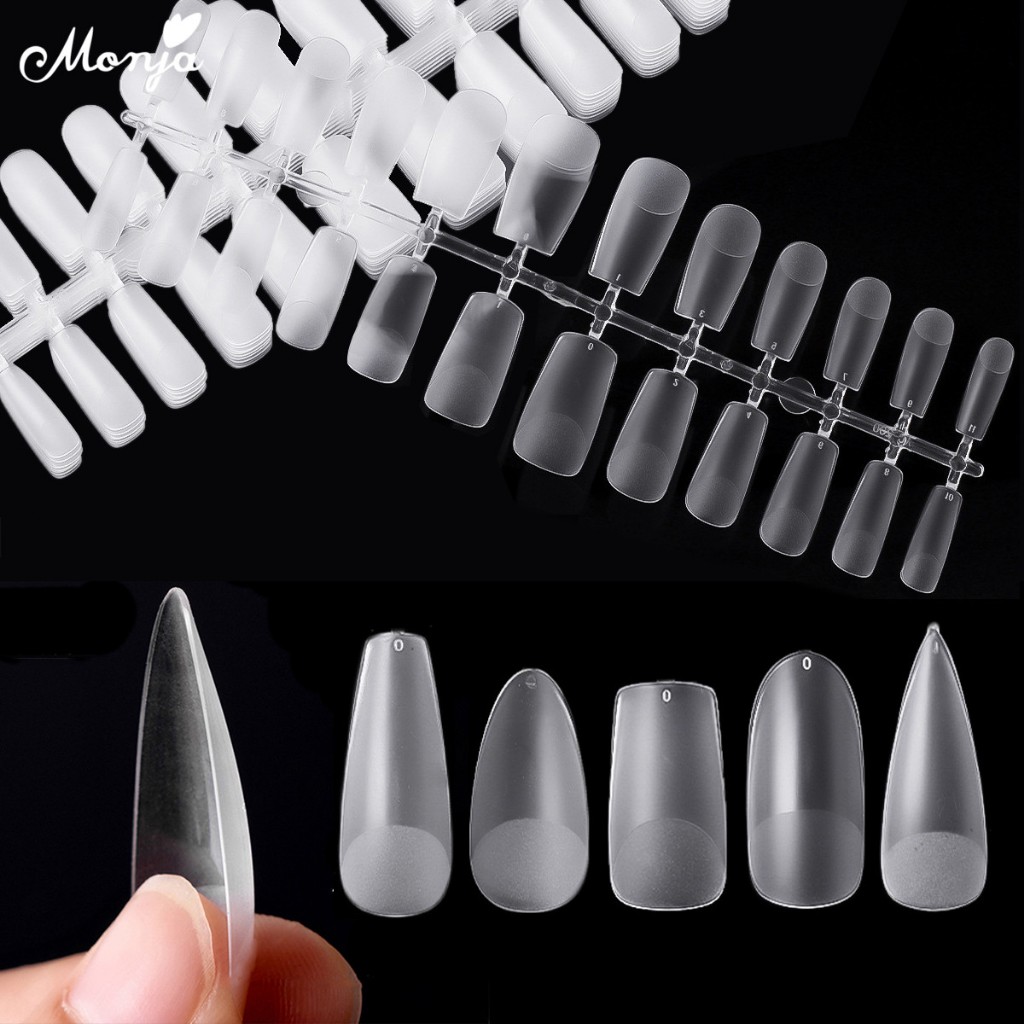 Monja เล็บปลอม แบบสั้น กึ่งฝ้า สําหรับตกแต่งเล็บเจล 120 ชิ้น 240 ชิ้น