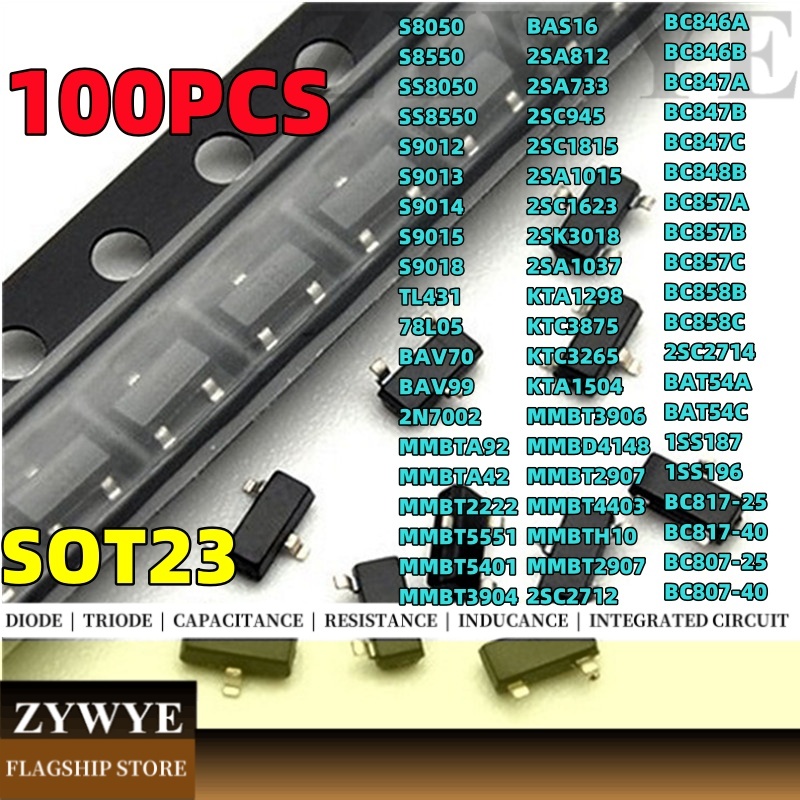 100pcs S8050 S8550 SS8050 SS8550 การพิมพ์ J3Y Y1 2TY Y2 SOT23 Triode S9012 S9013 S9014 S9015 S9018 M