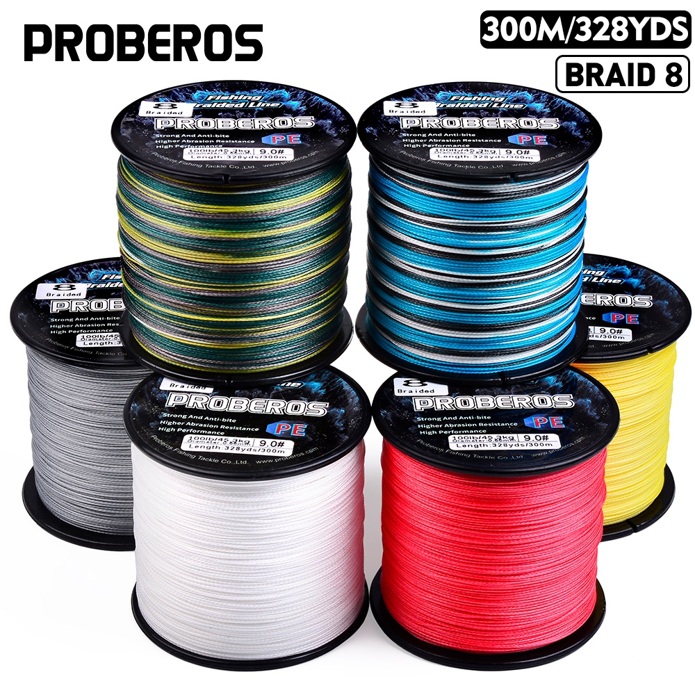 Proberos สายตกปลา 300M PE สายตกปลาถัก 8 ขาตั้งสายตกปลา Benang Pancing Ikan Superline Strong PE ถักตกปลา Tali Pancing