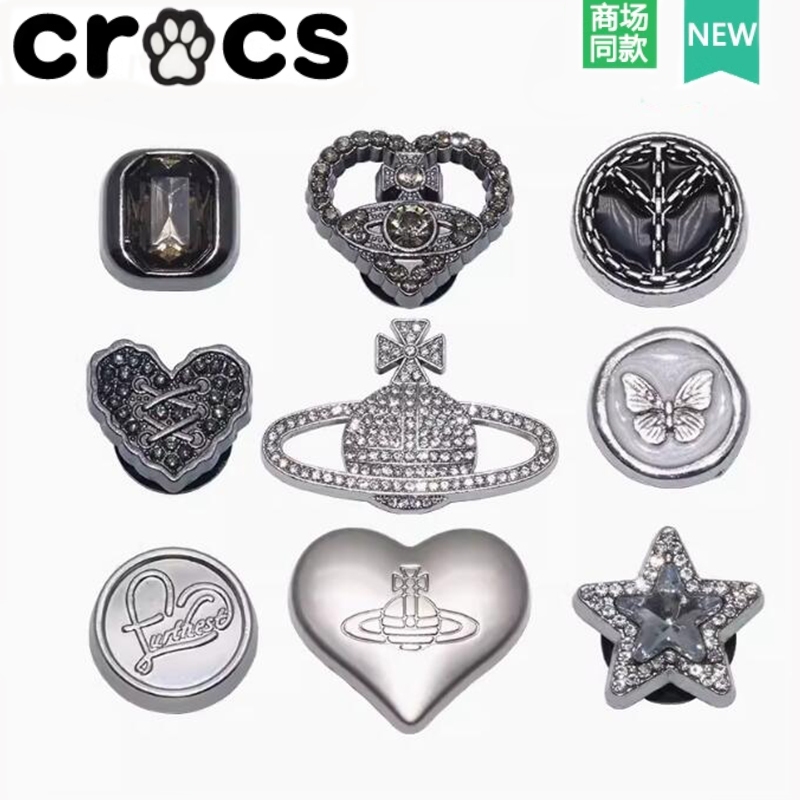 Texture Trend Crocs Crocs Zhibixing Accessories Hole Shoes Flower Elegant Premium Silver Saturn Series