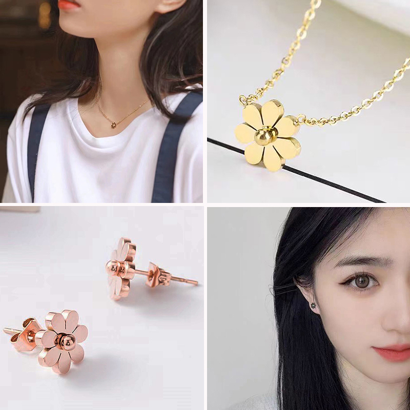 ต ่ างหูสร ้ อยคอดอกไม ้ เงา สแตนเลสแท ้ สไตล ์ หวานเรียบง ่ าย เหมาะสําหรับเด ็ กผู ้ หญิง