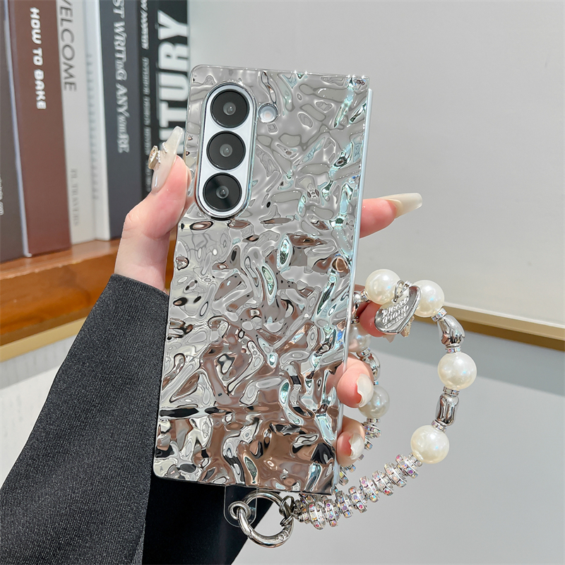 ชุบ เงิน ริ้วรอย เคส Samsung Galaxy Z Fold 6 Case ใหม่ IMD ป้องกันการหล่น นุ่ม แฟชั่น หญิง สร้อยข้อมือ พลิกปก เคสโทรศัพท์มือถือซัมซุง