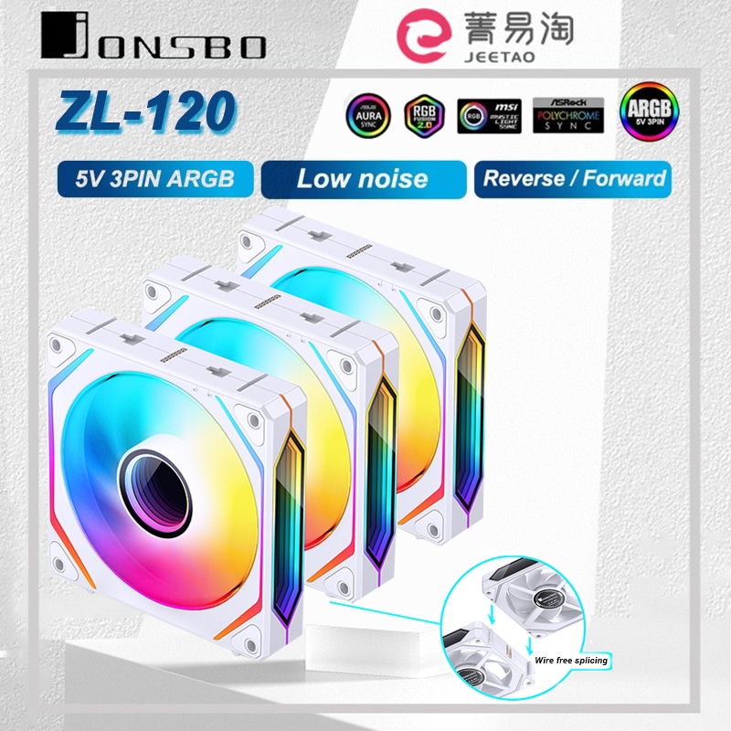 Jonsbo ZL-120 3in1 พัดลม ARGB 120 มม.พัดลมระบายความร้อน CPU 4PIN PWM อุณหภูมิควบคุม ZL-120 ส่งต่อ/ย้อนกลับคอมพิวเตอร์พัดลม