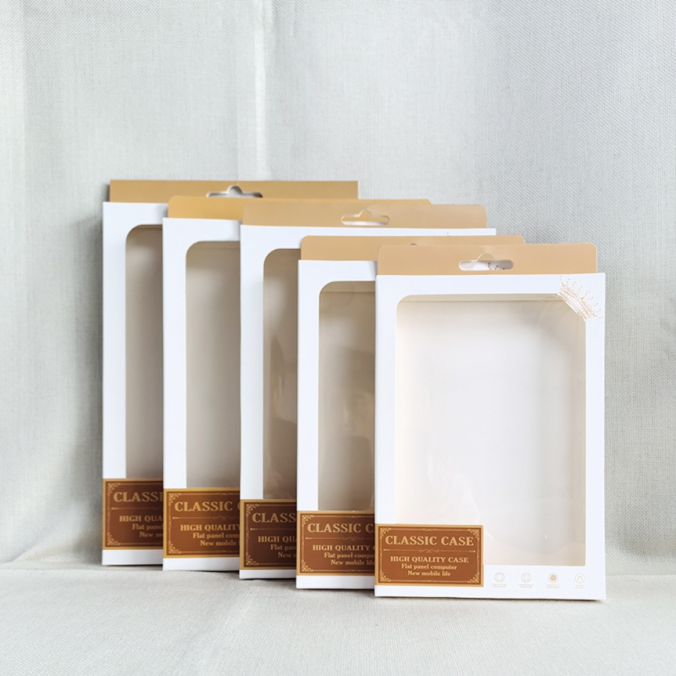 50 ชุดราคาส่ง ซองหนัง ไอแพด กล่องกระดาษบรรจุภัณฑ์แท็บเล็ตพีซีเคสป้องกันบรรจุภัณฑ์ด้านนอกกล่องกระดาษหน้าต่างโปร่งใสกล่องบรรจุภัณฑ์กลาง