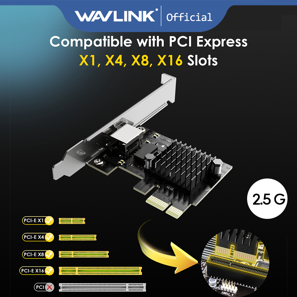 Wavlink การ์ดเครือข่าย PCIe Base-T 2.5G, 2500/1000/100Mbps PCI Express Ethernet Adapter พร้อม RTL812