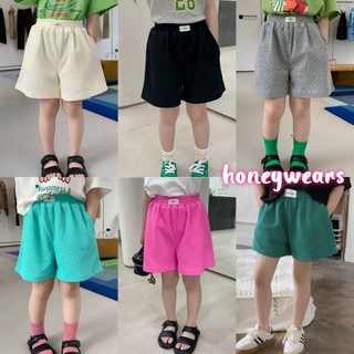 honeywears⚡️พร้อมส่ง⚡️กางเกงขาสั้นเด็ก งานผ้าร่องแบบบาง ลำลอง สไตล์เกาหลี ใส่สบาย หลายสี ฤดูร้อน ไซส์ 110-160