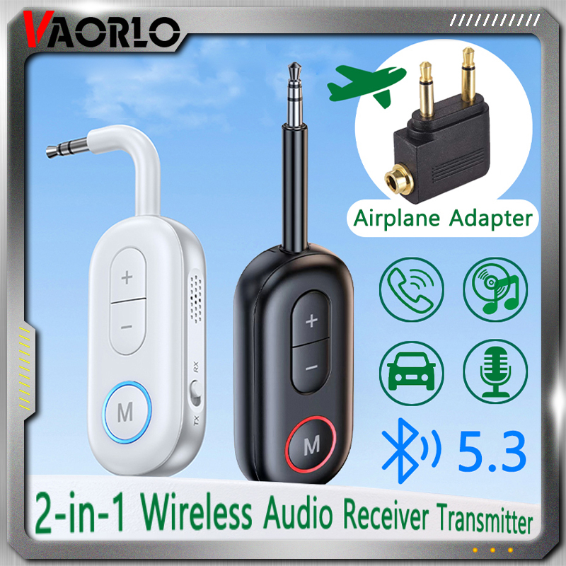 VAORLO บลูทูธ 5.3 เครื่องรับสัญญาณเสียง 3.5 มม.AUX พร้อมไมโครโฟนอะแดปเตอร์เครื่องบินสำหรับ PC TV รถลำโพง