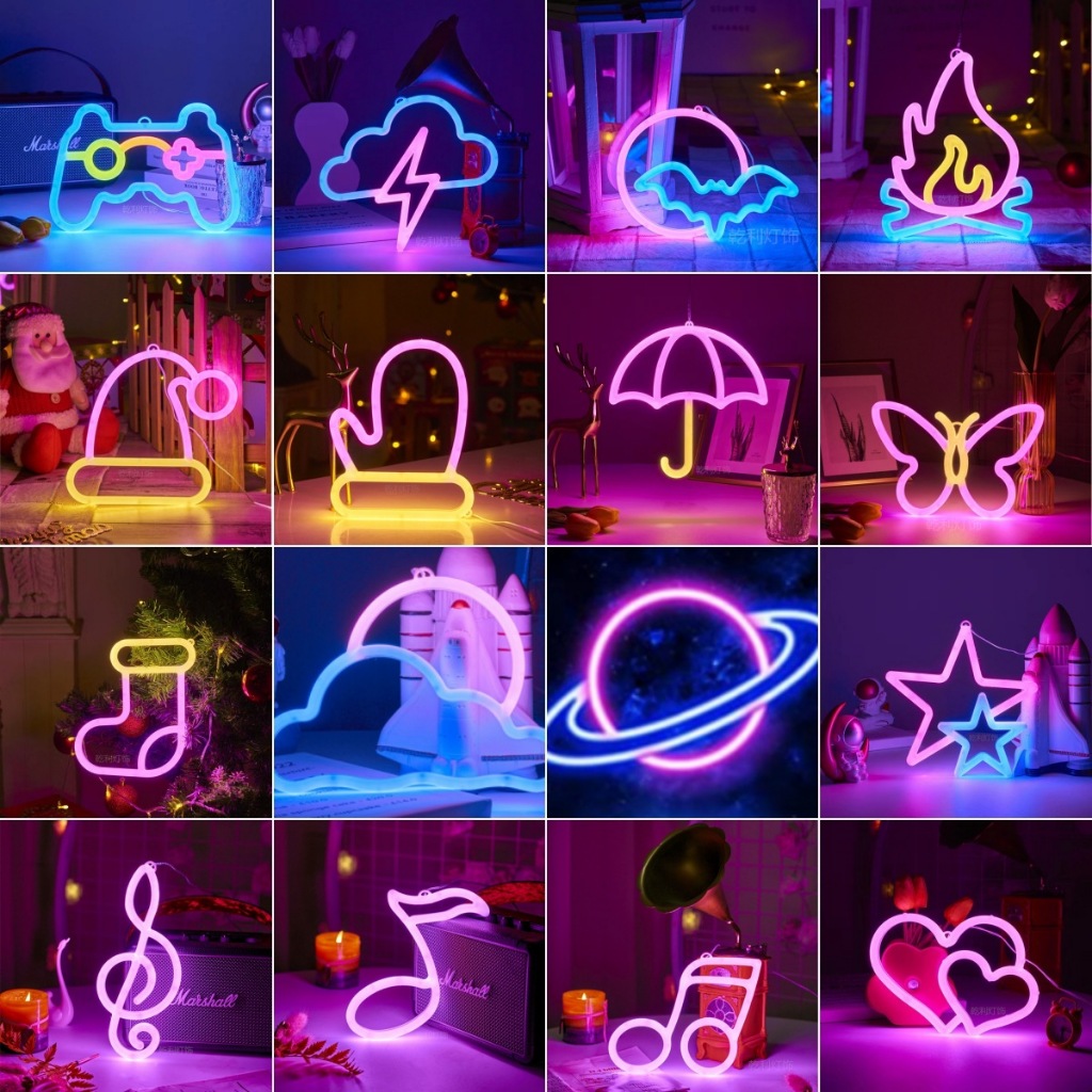 Led Bright Neon Light Night Gamepad Fire Moon Star Sign การสร้างแบบจําลองโคมไฟ Room Wall Art ตกแต่งขายส่ง Xmas วันเกิดงานแต่งงาน