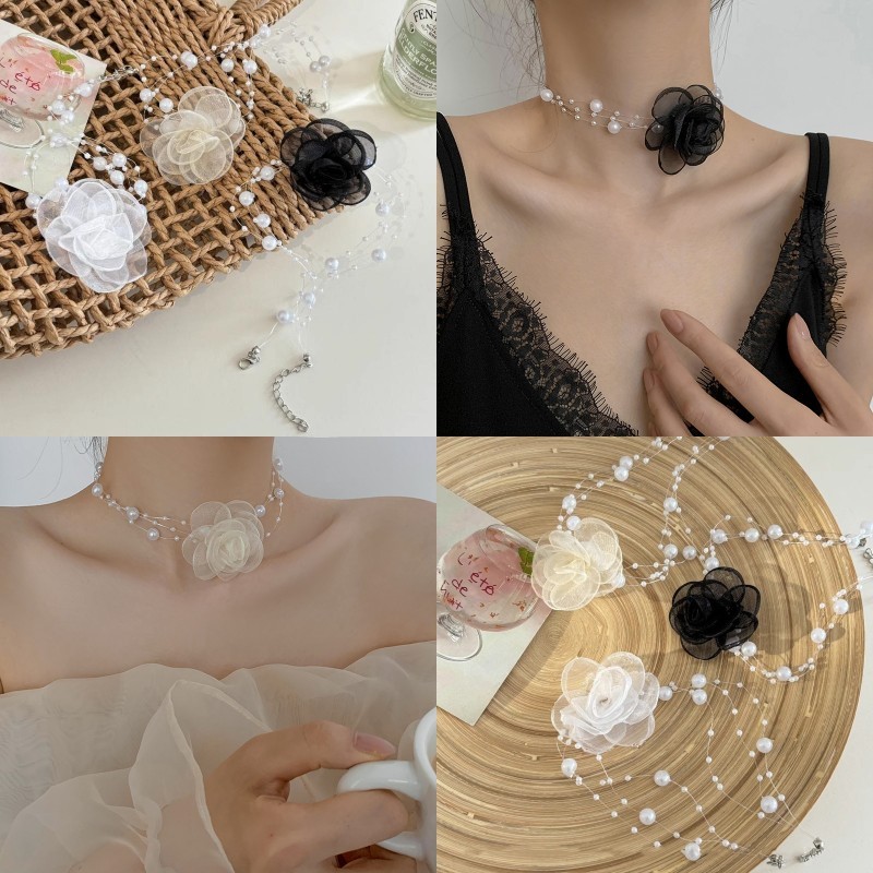 สร้อยคอดอกกุหลาบมุก สร้อยคอโซ่คอดอกไม้ดอกเคมีเลียสําหรับผู้หญิง