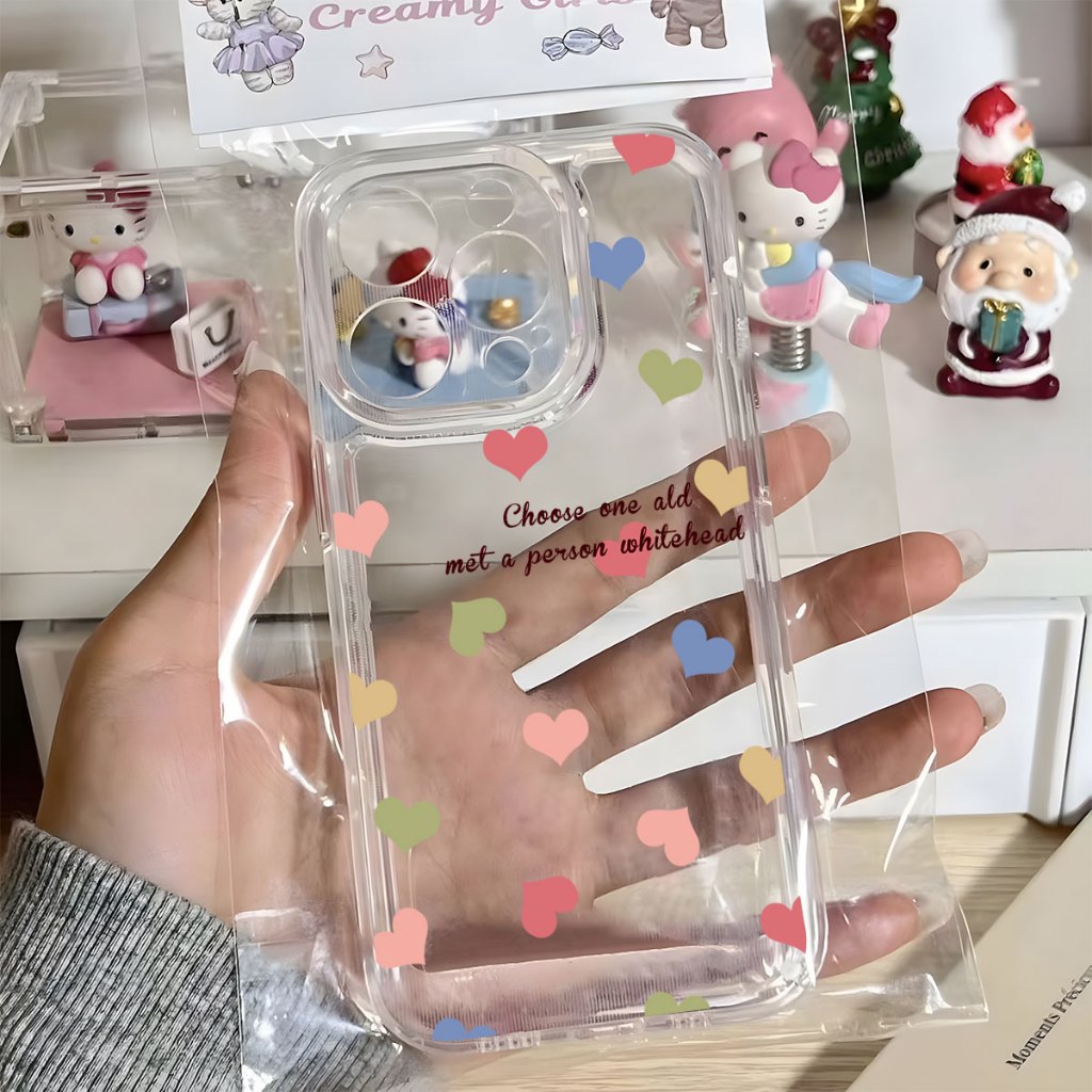 เหมาะสําหรับเคส iPhone 11 PRO MAX IP12 IP13 IP14 plus กรอบเลนส์พรีเมี่ยม IP7 8 IPX S MAX สีสัน little heart ins เคสโทรศัพท์ทันสมัยเหมือนกันทนทานและทนต่อการกระแทก