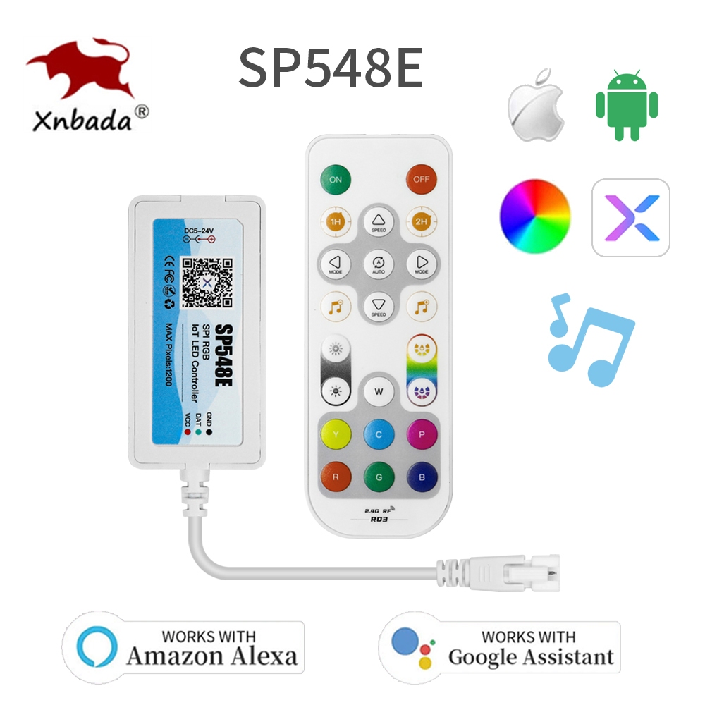 Sp548e WiFi เพลง WS2812b WS2811 LED Controller แอดเดรสพิกเซล RGB LED Strip เอาต์พุตเดี่ยว Alexa สมาร์ท APP ควบคุม DC5-24V