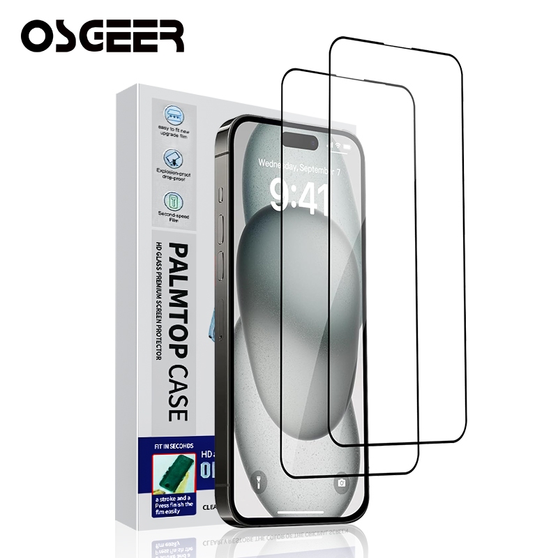 Osgeer ป้องกันหน้าจอกระจกนิรภัยเข้ากันได้กับ Apple iPhone 11 12 13 14 15 16 Pro Max Bubble free, ฟิล์มกระจกพร้อมเครื่องมือติดตั้งไร้ฝุ่น