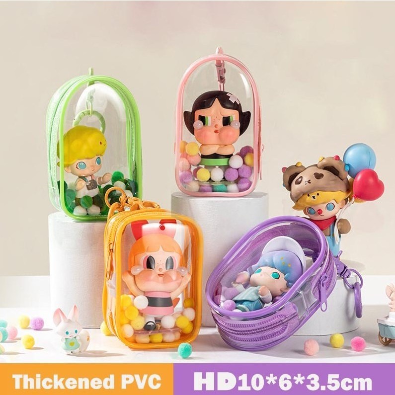 Pvc กระเป๋าสามมิติ Pop Mart Walking Baby Bag Closed Transparent Mystery Box Display Storage Bag พวงกุญแจ