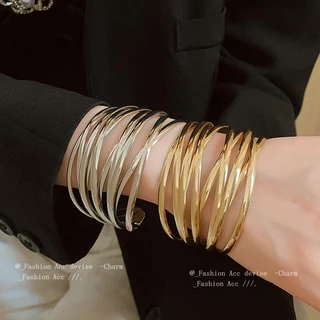 ยุโรปและอเมริกาโลหะข้ามหลายชั้นเปิดสร้อยข้อมือซอกการออกแบบสร้างสรรค์ความรู้สึกสร้อยข้อมืออารมณ์แสงหรูหราความรู้สึกสูงของเครื