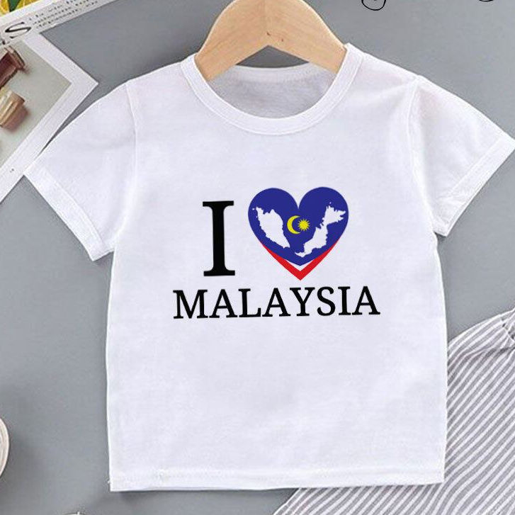 มาเลเซียเสื้อสําหรับเด็ก Hari Merdeka เสื้อมาเลเซียของขวัญการเดินทางเสื้อยืดธงมาเลเซีย