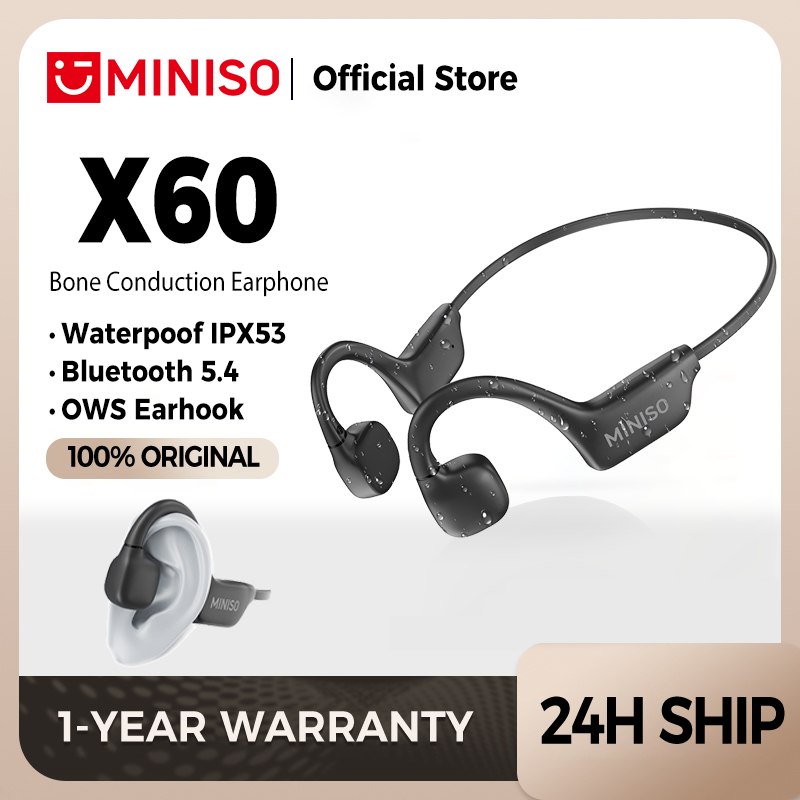 Miniso X60 Air Conduction หูฟังไร้สาย บลูทูธ 5.4 หูฟังกีฬา หูฟังสเตอริโอไฮไฟหูฟังกันน้ํา หูฟังสเตอริโอ HiFi อายุการใช้งานแบตเตอรี่ 8 ชั่วโมง Open Ear Bluetooth Earphones