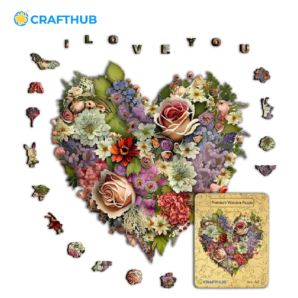 Crafthub รูปหัวใจ-ดอกไม้สวยๆ | ตัวต่อจิกซอว์ไม้หนาและคุณภาพสูง | ขนาด A3พร้อมจิ๊กซอว์127ชิ้น