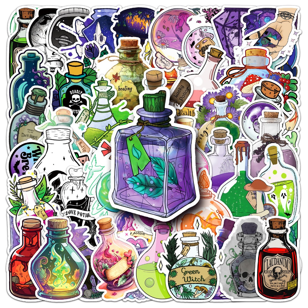 สไตล์โกธิค 50 ชิ้น Magic potion สติกเกอร์กันน้ํา DIY สําหรับโทรศัพท์แล็ปท็อปรถสติกเกอร์ Creative Home Decal