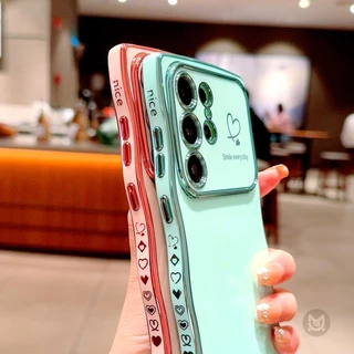 SAMSUNG สําหรับSamsung Galaxy A17 A56 A36 A26 A16 A55 A35 A25 A15 A54 A34 A24 A14 GlossyชุบLove Heartเลนส์ป้องกันนุ่มเคสโทรศัพท์ปกหลัง