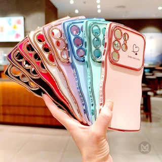 SAMSUNG สําหรับSamsung Galaxy A17 A56 A36 A26 A16 A55 A35 A25 A15 A54 A34 A24 A14 GlossyชุบLove Heartเลนส์ป้องกันนุ่มเคสโทรศัพท์ปกหลัง