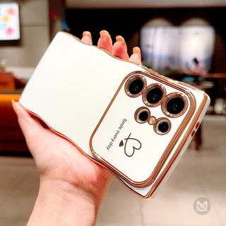 SAMSUNG สําหรับSamsung Galaxy A17 A56 A36 A26 A16 A55 A35 A25 A15 A54 A34 A24 A14 GlossyชุบLove Heartเลนส์ป้องกันนุ่มเคสโทรศัพท์ปกหลัง