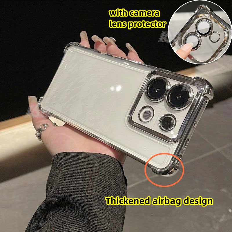 เคส Redmi Note 13 12 11 เคส Redmi Note 13 12 11 Pro 5G เคสกันกระแทกแบบใสวุ้นพร้อมตัวป้องกันเลนส์กล้อง เคสโทรศัพท์ ถุงลมนิรภัยหนา ขอบชุบด้วยไฟฟ้าใสหรูหรา