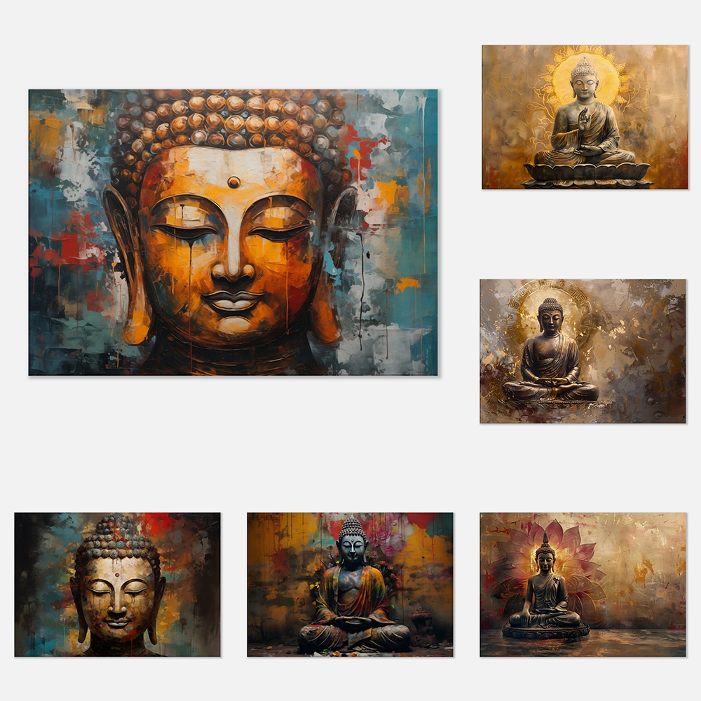 Zp189 BUDDHA พิมพ์ผ้าใบโปสเตอร์ศาสนาพุทธศาสนา Spirit บทคัดย่อภาพวาดตกแต่ง BUDDHA Frameless BUDDHA รูปปั้นภาพวาดผ้าใบภาพวาดตกแต่งบ้าน Wall Art AI ภาพวาดโมเดิร์นภาพวาดสีน้ํามัน