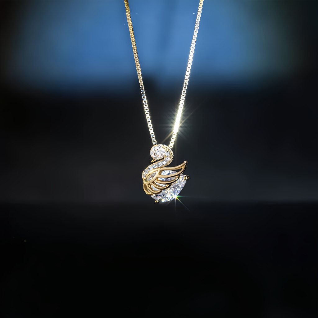 Swan Full Diamond สร้อยคอเหล็กไทเทเนียมหรูหรา Niche ชุบ K Gold Clavicle Chain High-End Elegant สไตล์ใหม่จี้เครื่องประดับ
