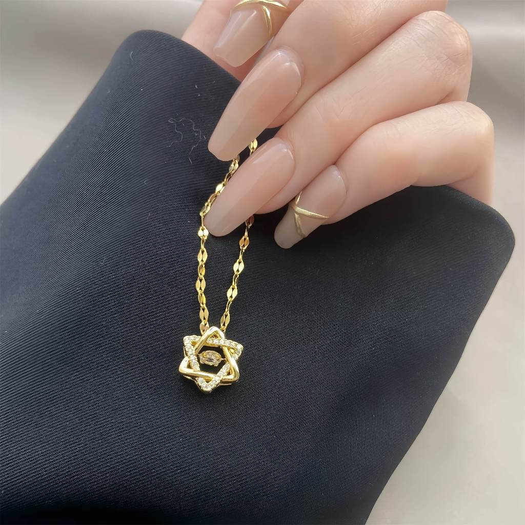 Hexagram สมาร์ท 18K Gold-Plated สร้อยคอแฟชั่น All-Match Classy หรูหรา High-End จี้เครื่องประดับ
