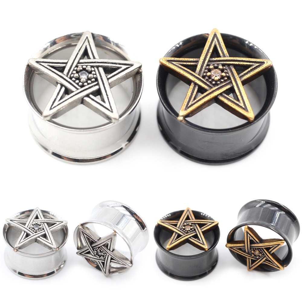 Alisouy 1 ชิ้นสแตนเลส Hollow Star Zircon Flared อุโมงค์หูปลั๊ก Expanders Stretcher Gauges ต่างหูเจาะเครื่องประดับ