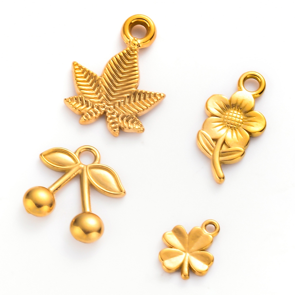 5 ชิ้น 18 พันทองชุบ Maple Leaf Sunflower Cherry Clover Charms สแตนเลสน่ารักสร้อยคอสร้อยข้อมือจี้เครื่องประดับ