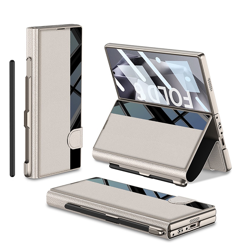 [6 สี] Samsung Galaxy Z Fold 6 5G เคสหนัง PU มีสไตล์, ที่ใส่ปากกาด้านข้างพร้อมปากกาสไตลัส, ช่องใส่การ์ด, Z Fold6 รวมทุกอย่างกันกระแทกป้องกันเคสโทรศัพท์, ขาตั้ง