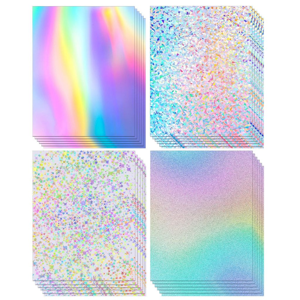 24 แผ่น Holographic Cardstock 8.5 x 11, 250gsm/92lb Metal Cardstock Glitter Shiny Iridescent Mirror Paper หนากระดาษสต็อกการ์ดสําหรับงานฝีมือ, ทําการ์ด, ตกแต่งปาร์ตี้,
