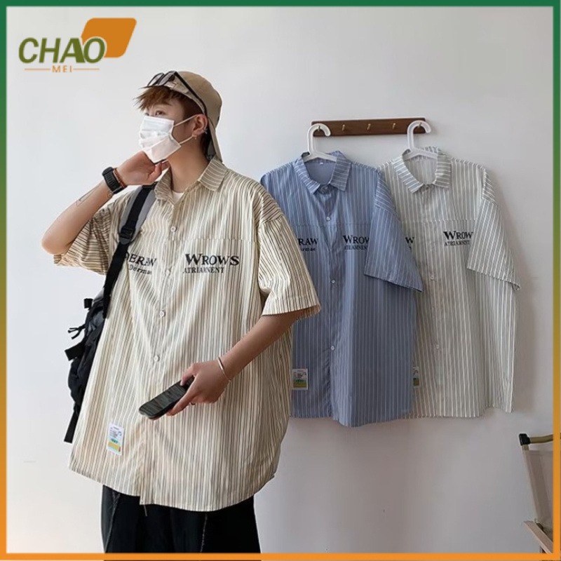 (TH ในสต็อก)ย้อนยุคลายเสื้อแขนสั้นผู้ชายฤดูร้อนบางหลวม แฟน สไตล์สบายๆเสื้อคู่แจ็คเก็ต