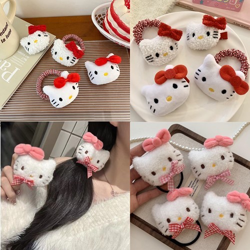 [trysingoin] Hello Kitty Scrunchies การ์ตูน Sanrio แหวนผมยืดหยุ่นเชือกผมหางม้าหวานเครื่องประดับผมล้างหน้าทําให้ผมวงกลม TH