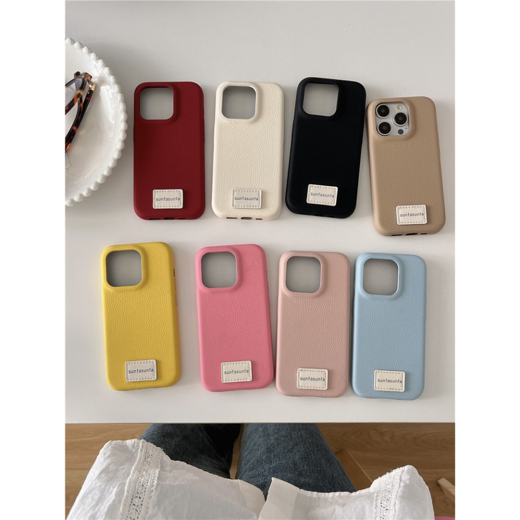 Iphone 15 Pro max 14 Pro max เคสโทรศัพท์วัสดุ PU ลายลิ้นจี่