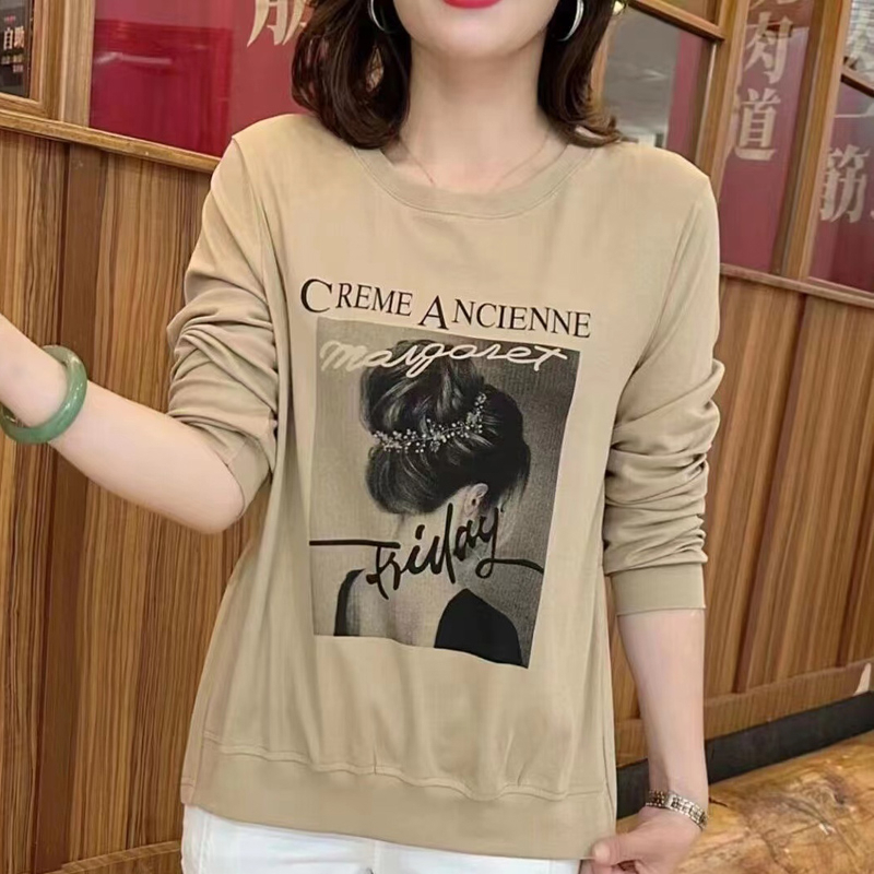 5xl ผู้หญิงลําลองหลวมปกติบางเสื้อยืดพิมพ์รอบ O-คอ TShirt สุภาพสตรีแฟชั่นแขนยาวฤดูใบไม้ร่วง Plus ขนาด Oversize ผ้าไหม #264