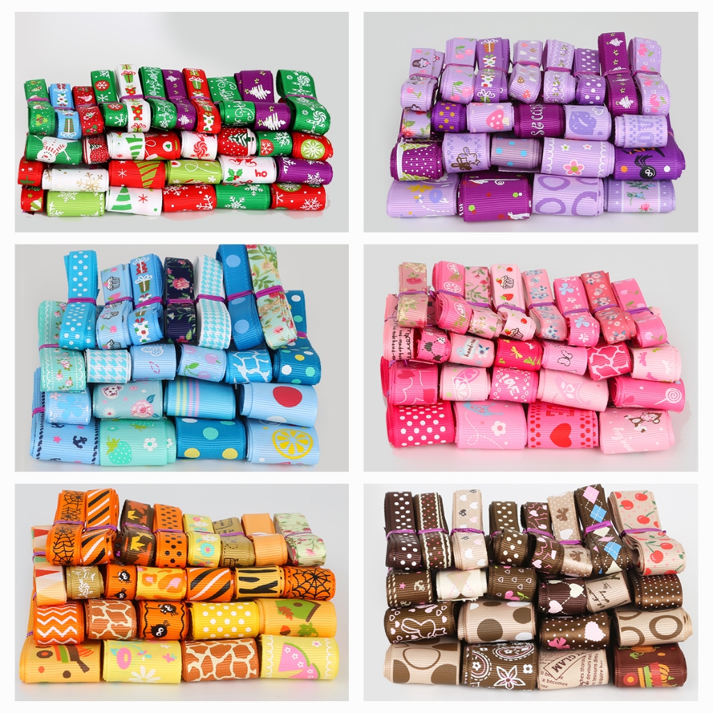 12yards 10-25 มม.สีสุ่ม Grosgrain ริบบิ้นห่อริบบิ้นเย็บตกแต่งปาร์ตี้