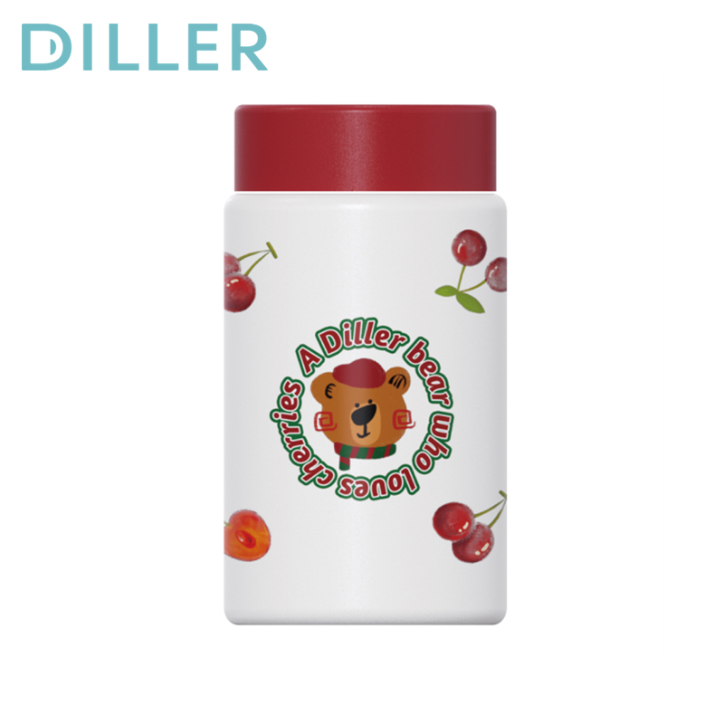 Diller Mini กระติกน้ําสูญญากาศ Thermos 316 สแตนเลสดื่มขวดน้ําเชอร์รี่ขวดอาหารสําหรับเด็ก 280ml D9234