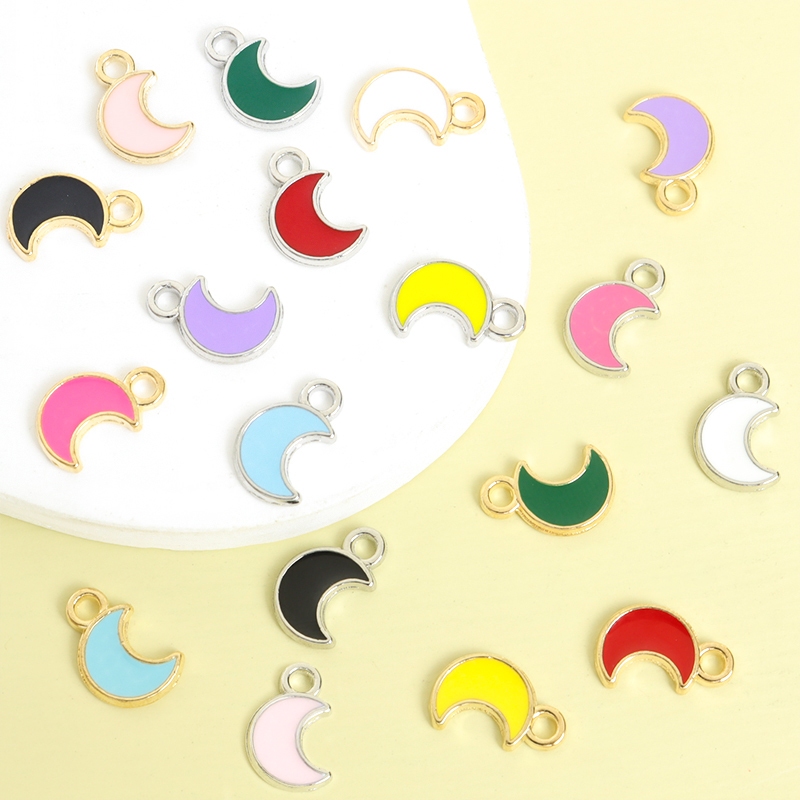 50ชิ้นขนาดกะทัดรัดน่ารักที่มีสีสันดวงจันทร์เคลือบเสน่ห์สําหรับ ทําเอง สร้อยคอต่างหูสร้อยข้อมือและห่วงโซ่โทรศัพท์แฟชั่นที่เรียบง่ายเครื่องประดับเครื่องประดับเพชรอุปกรณ์มินิลูน่ารูปร่างหยดน้ํามันเห